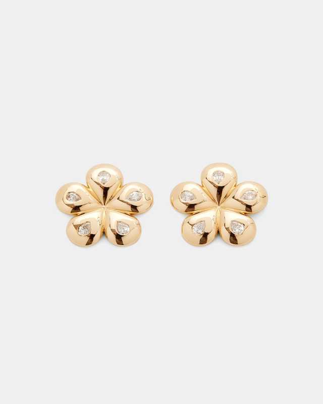 Mini Petal Flower Pear Diamond Studs